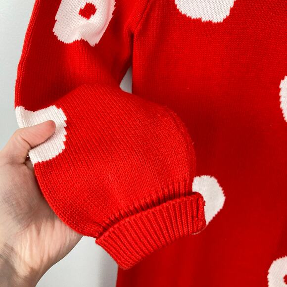 Vintage Outlander Womens S Red & White Floral Dot Sweater Dress FLAW Mod Holiday - Picture 5 of 12
